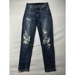 Judy Blue Women's Distressed Boyfriend Fit Blue Denim Jeans - Size 1 (25x27)